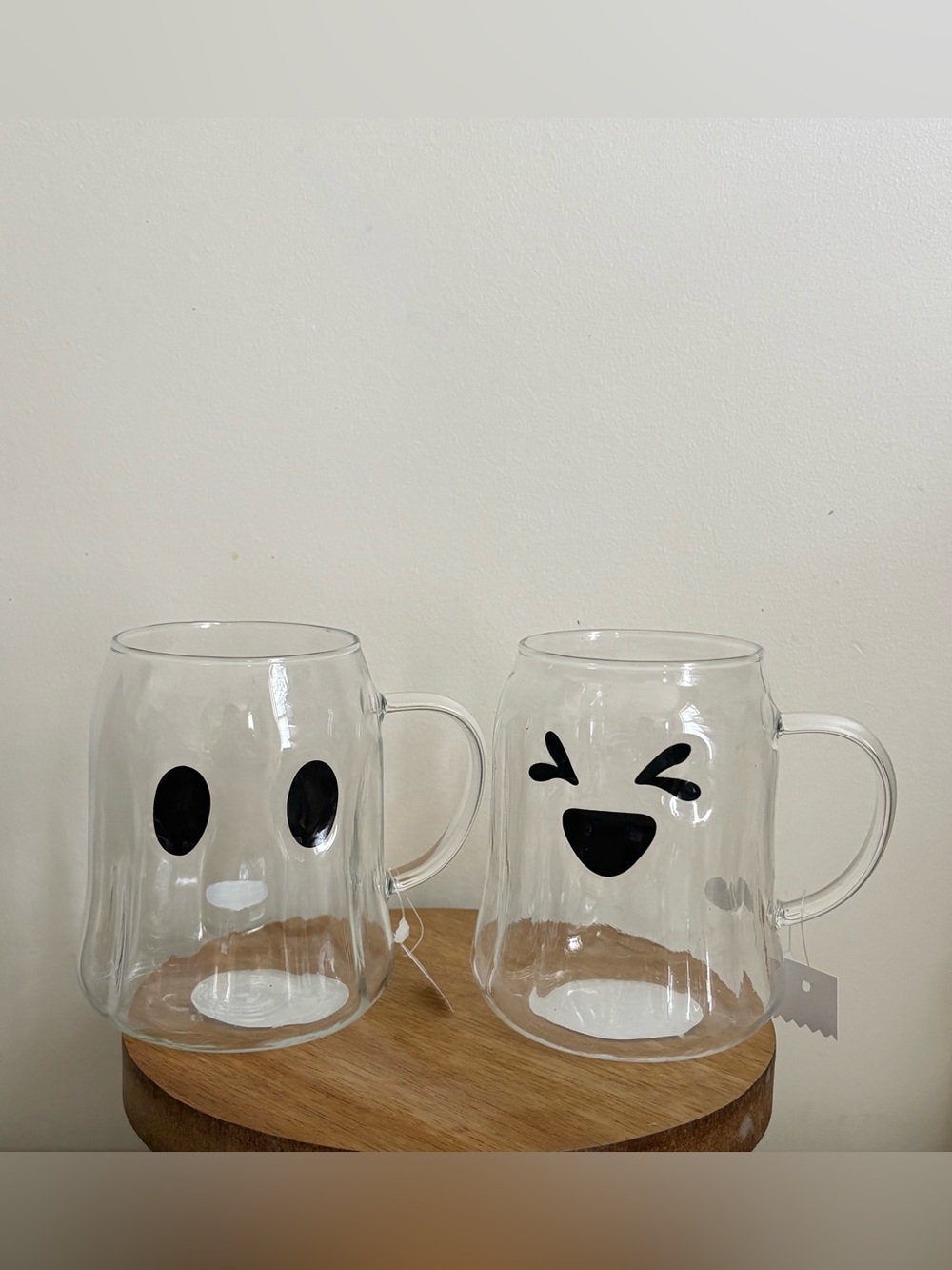 Way to Celebrate Halloween Glass Ghost Mug Squint Set of 2